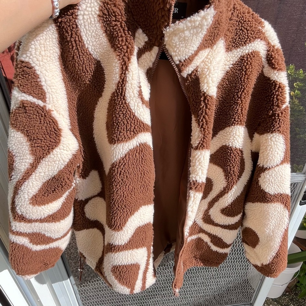 Cider Brown Cream Fleece Sherpa Zip Jacket - Picture 2 of 5